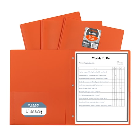 C-Line Products TwoPocket Heavyweight Poly Portfolio Folder with Prongs, Orange Set of 25 Folders, 25PK 33962-BX